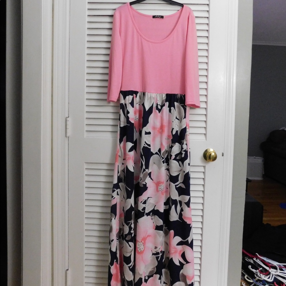 Pink floral maxi dress